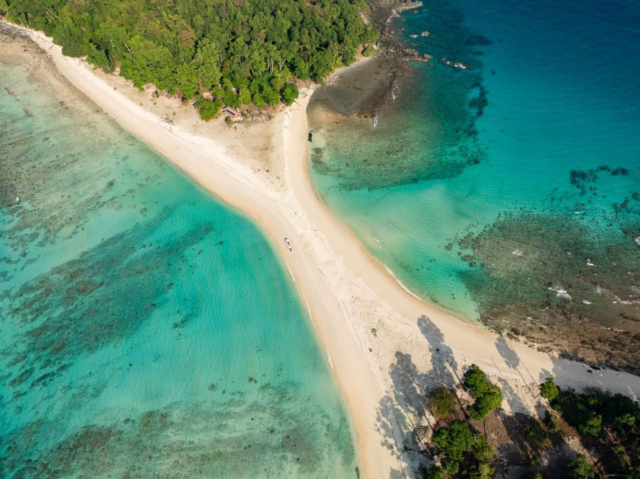 Aerial view of a sandbar island, Andaman