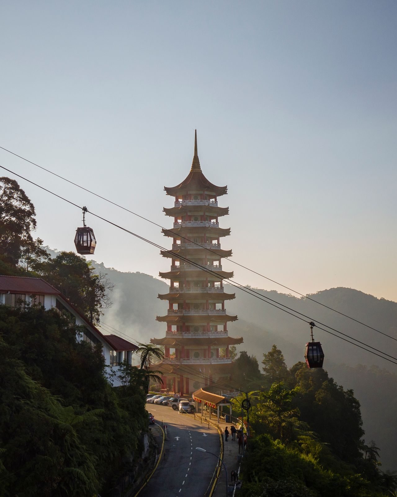 Chin Swee pagoda and cable cars, Genting Highlands, Malaysia